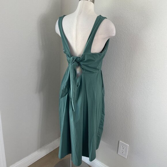 PACT Womens Plus XXL Dark Forest Fit Flare Tie Back Dress Organic Cotton Blend - Picture 2 of 12